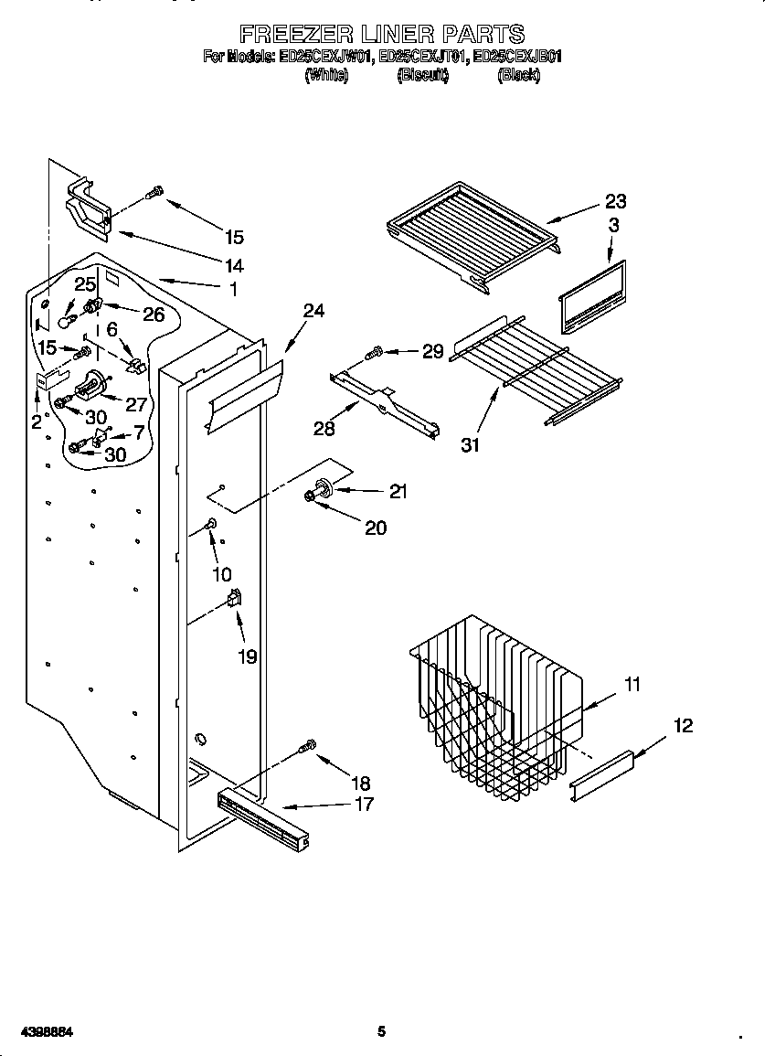Whirlpool ED25CEXJB01 freezer liner diagram