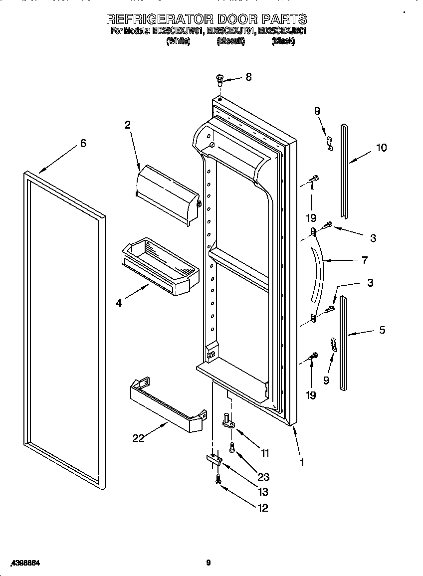 Whirlpool ED25CEXJB01 refrigerator door diagram