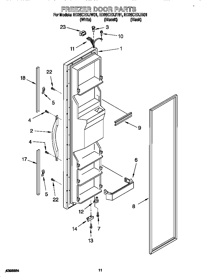 Whirlpool ED25CEXJB01 freezer door diagram