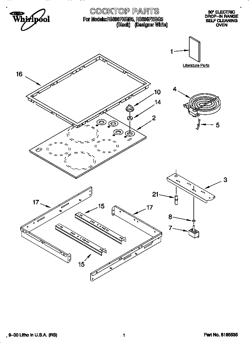 Whirlpool RS696PXGQ5 cooktop diagram