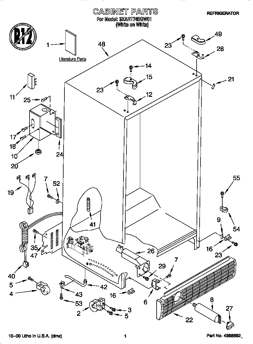 Whirlpool 3XART745GW01 cabinet diagram