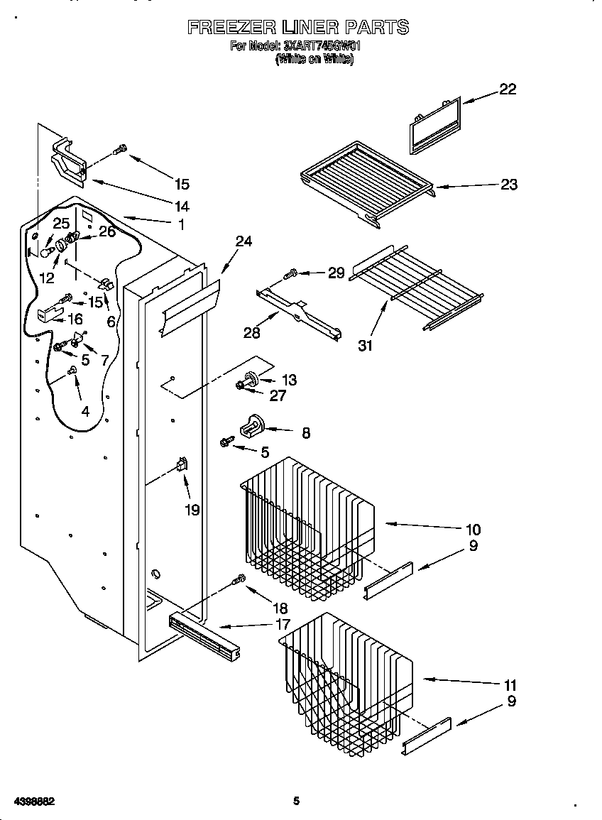 Whirlpool 3XART745GW01 freezer liner diagram