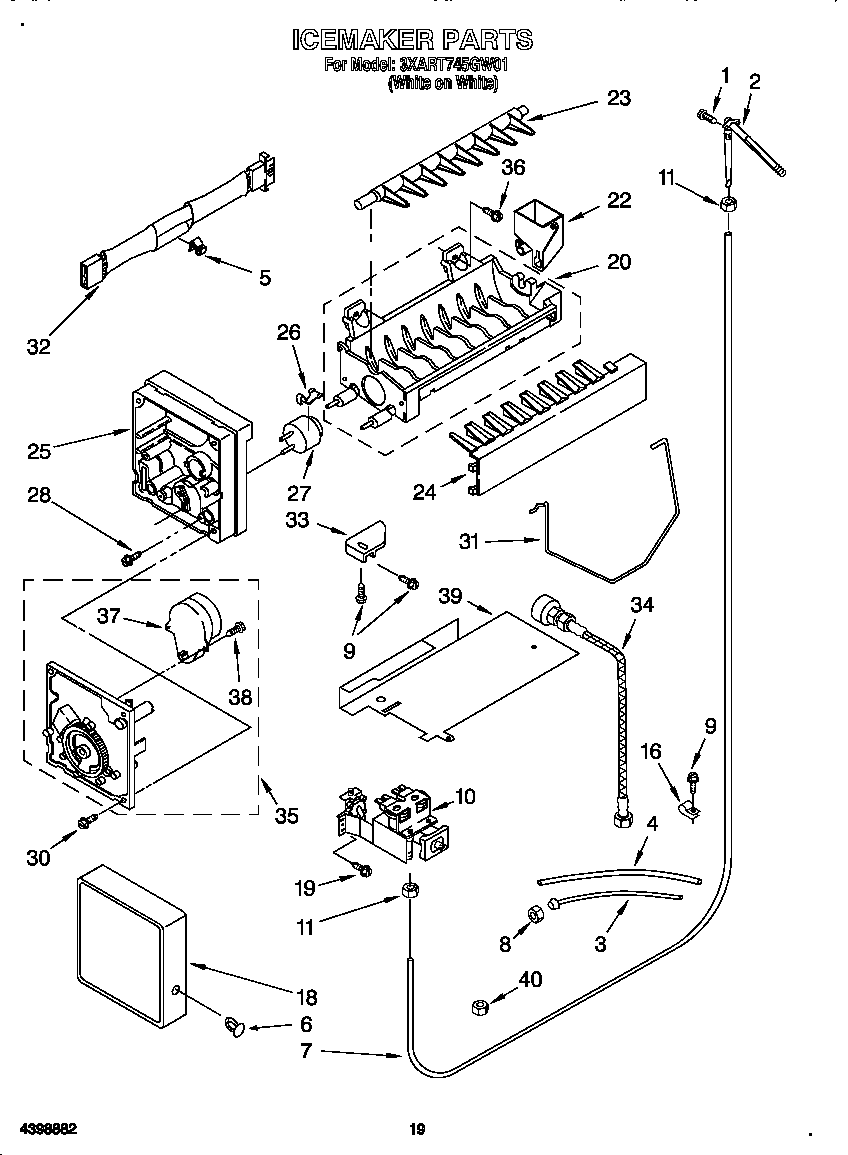 Whirlpool 3XART745GW01 icemaker diagram