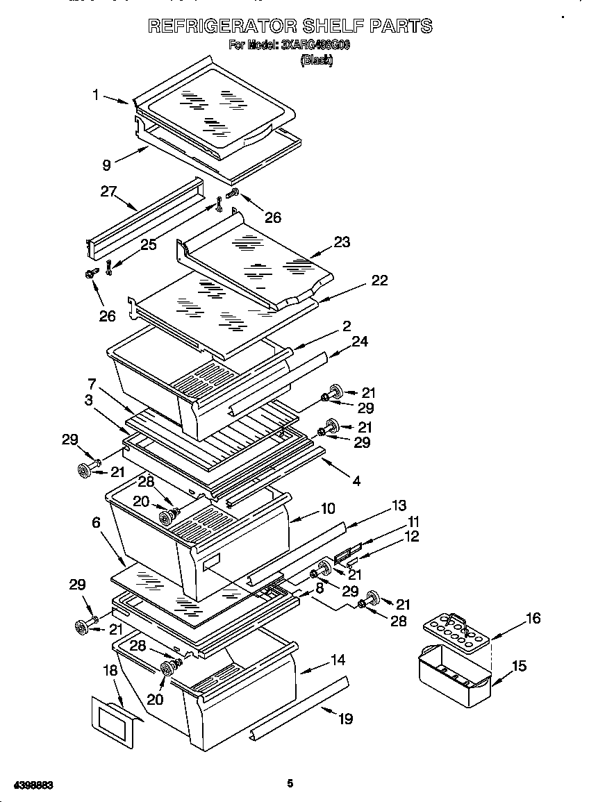 Whirlpool 3XARG488G00 refrigerator shelf diagram