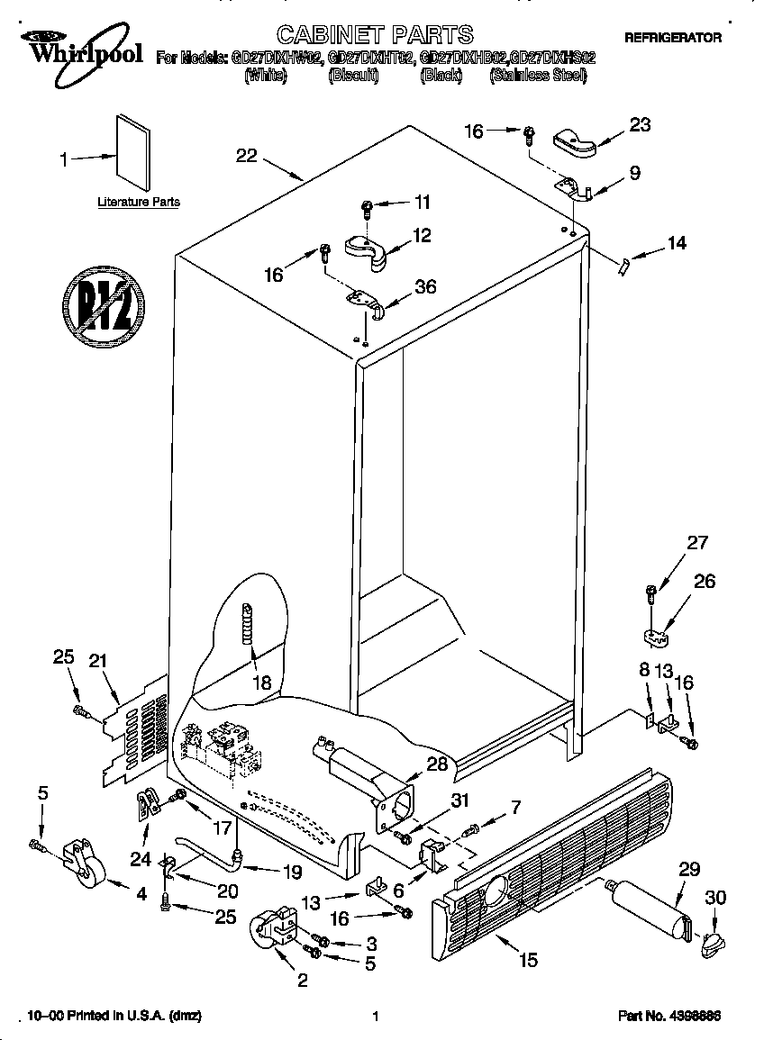 Whirlpool GD27DIXHS02 cabinet diagram
