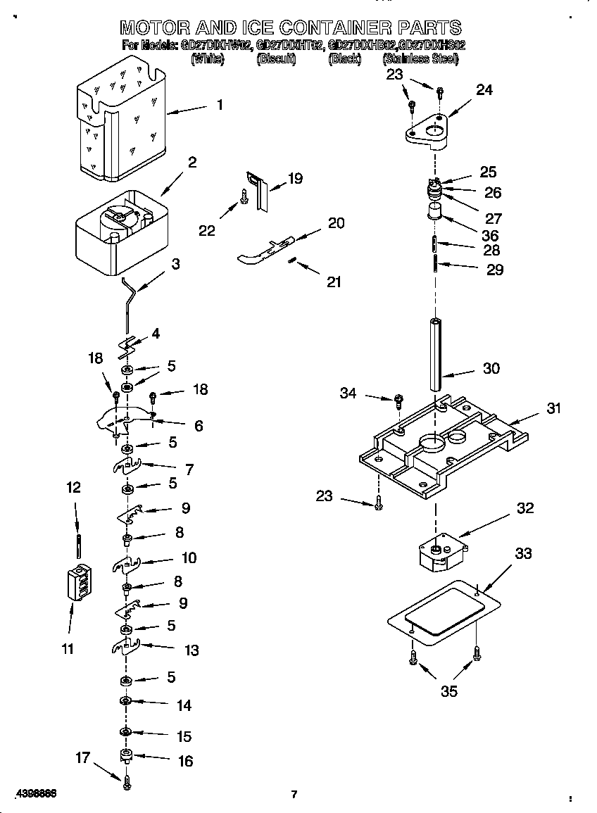 Whirlpool GD27DIXHS02 motor and ice container diagram