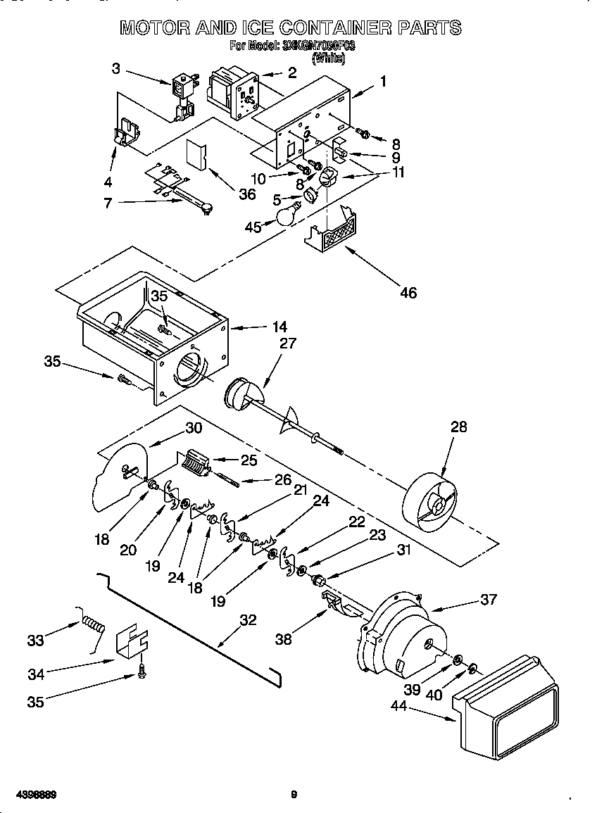 Bauknecht 3XKGN7050F03 motor and ice container diagram