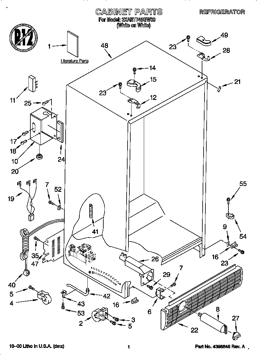 Whirlpool 3XART745GW00 cabinet diagram