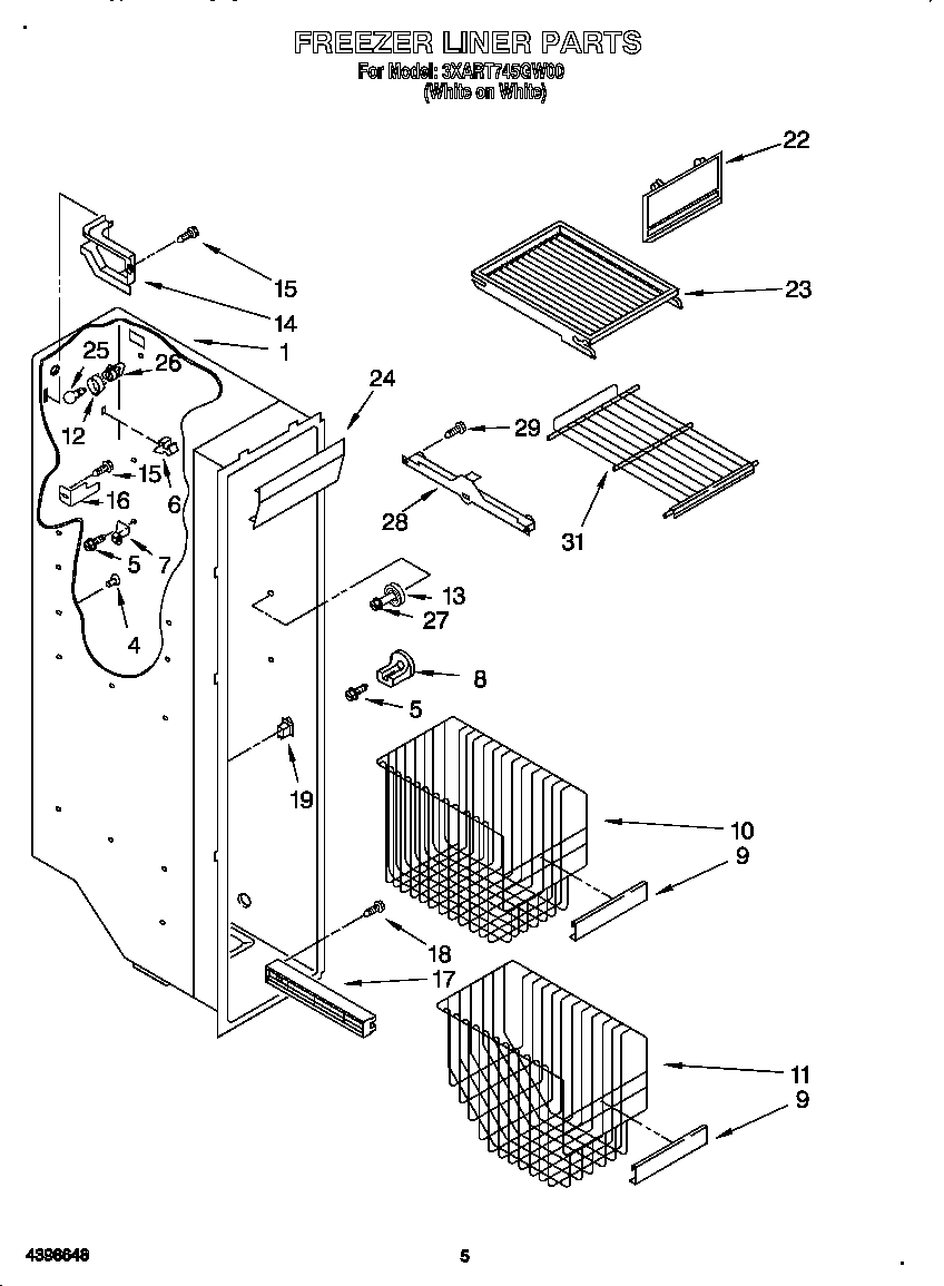 Whirlpool 3XART745GW00 freezer liner diagram