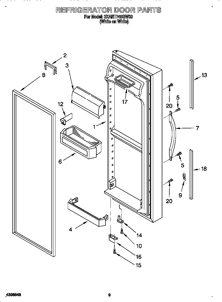 Whirlpool 3XART745GW00 refrigerator door diagram