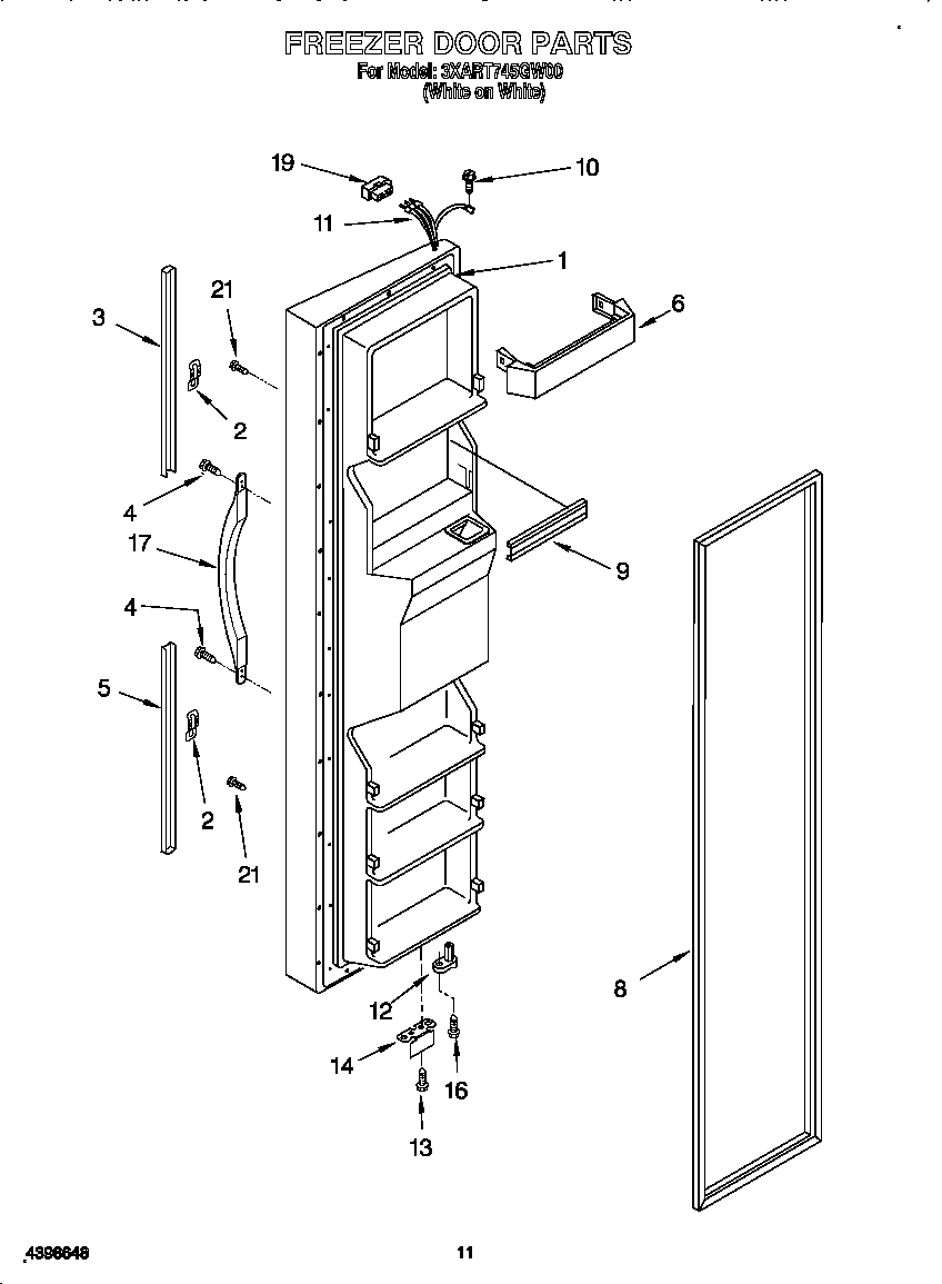 Whirlpool 3XART745GW00 freezer door diagram