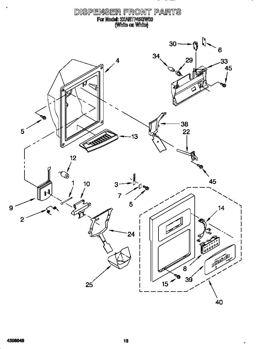 Whirlpool 3XART745GW00 dispenser front diagram