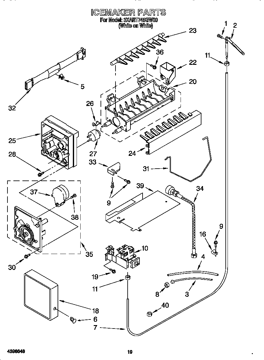 Whirlpool 3XART745GW00 icemaker diagram