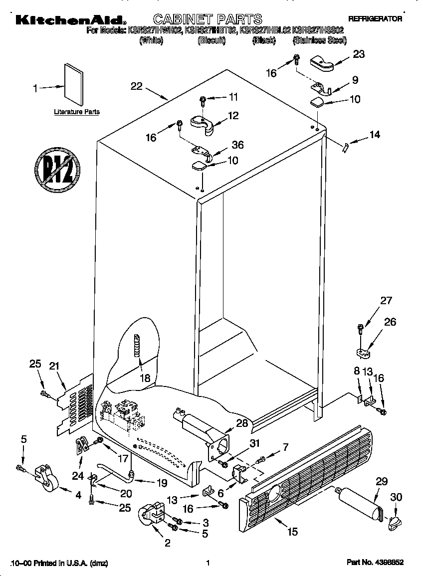 KitchenAid KSRS27IHSS02 cabinet diagram