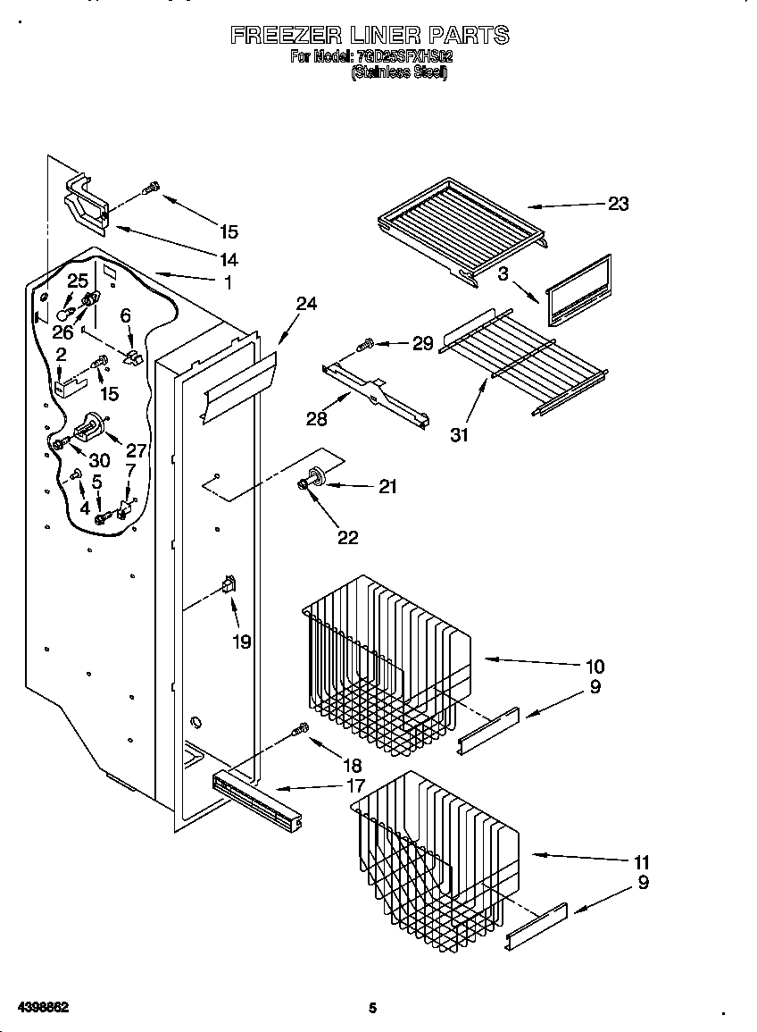 Whirlpool 7GD25SFXHS02 freezer liner diagram