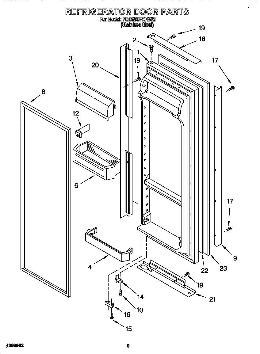 Whirlpool 7GD25SFXHS02 refrigerator door diagram