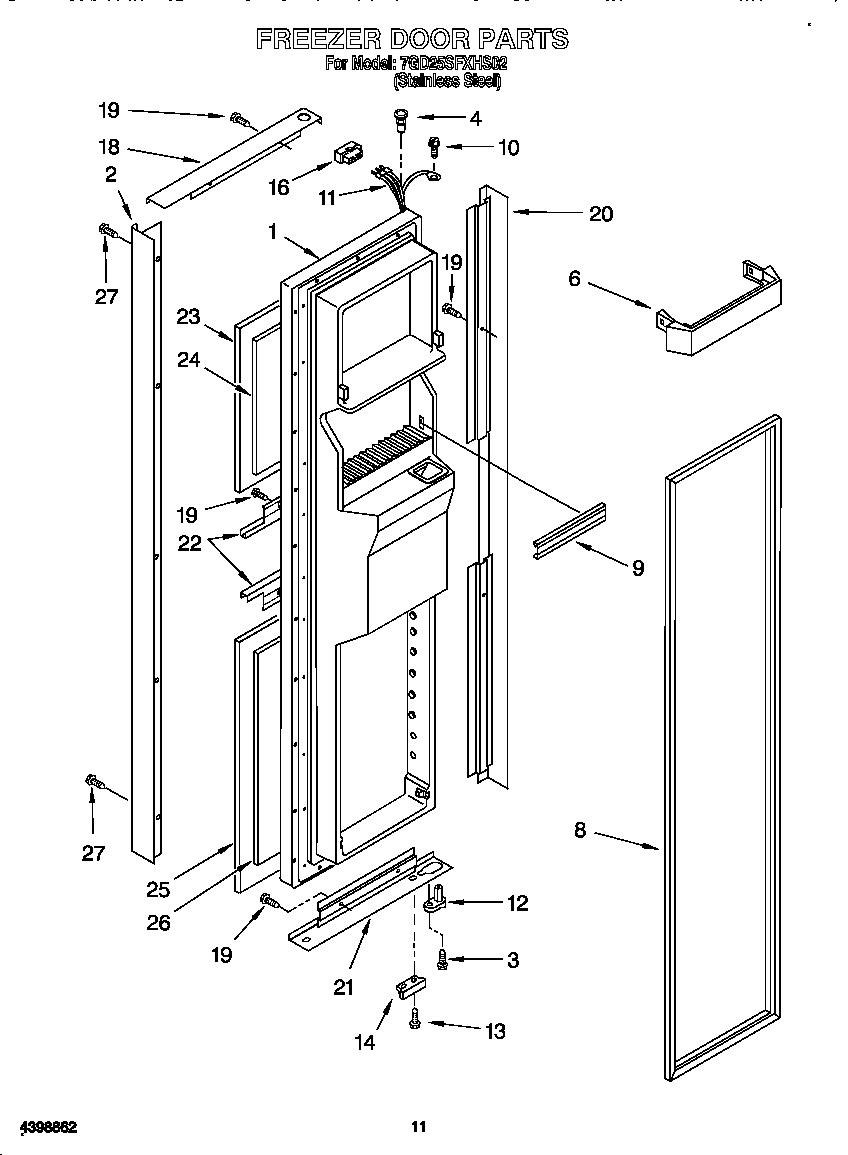 Whirlpool 7GD25SFXHS02 freezer door diagram
