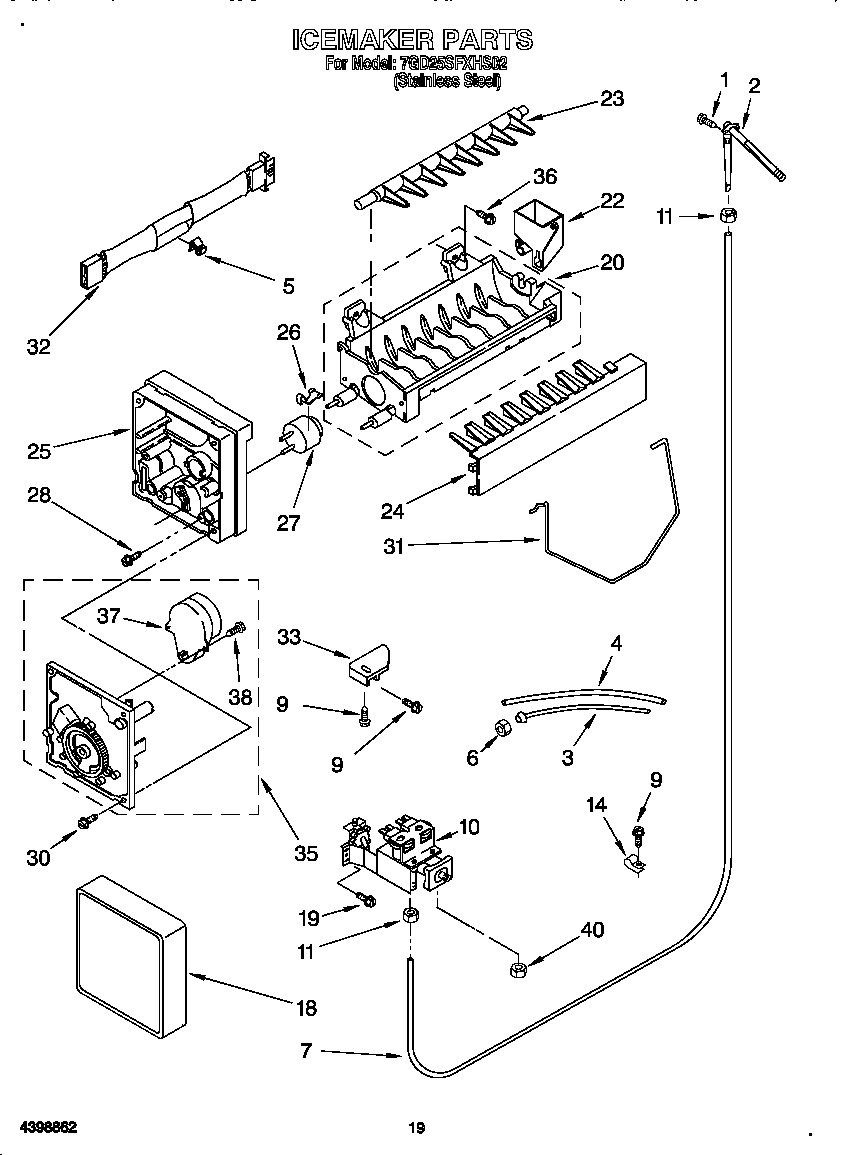Whirlpool 7GD25SFXHS02 icemaker diagram