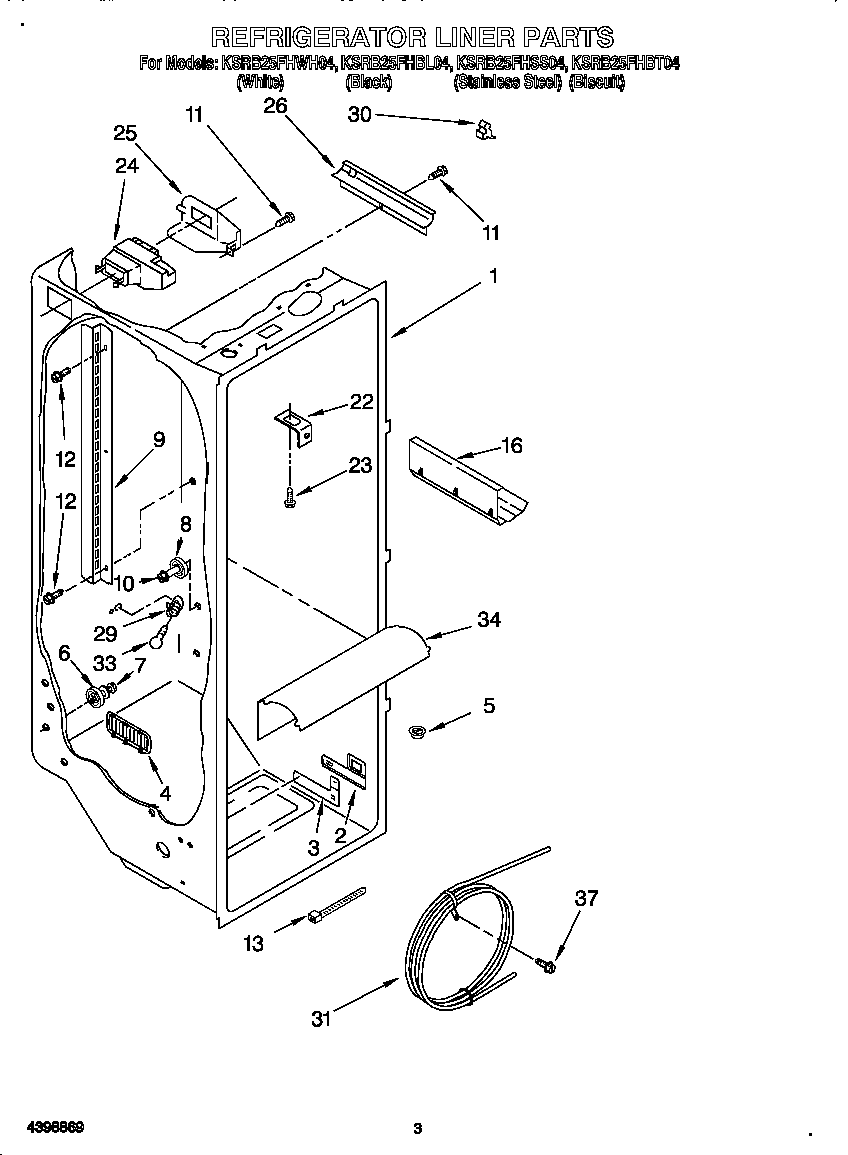 KitchenAid KSRB25FHSS04 refrigerator liner diagram