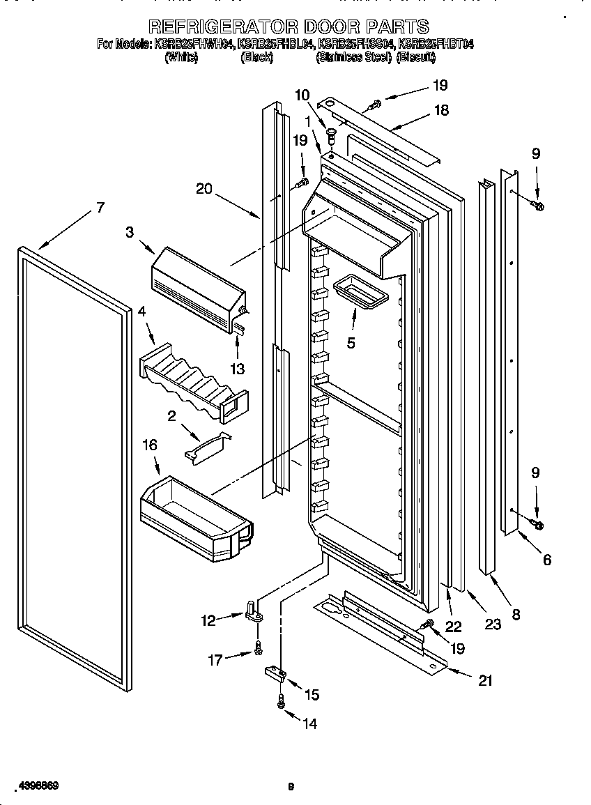 KitchenAid KSRB25FHSS04 refrigerator door diagram