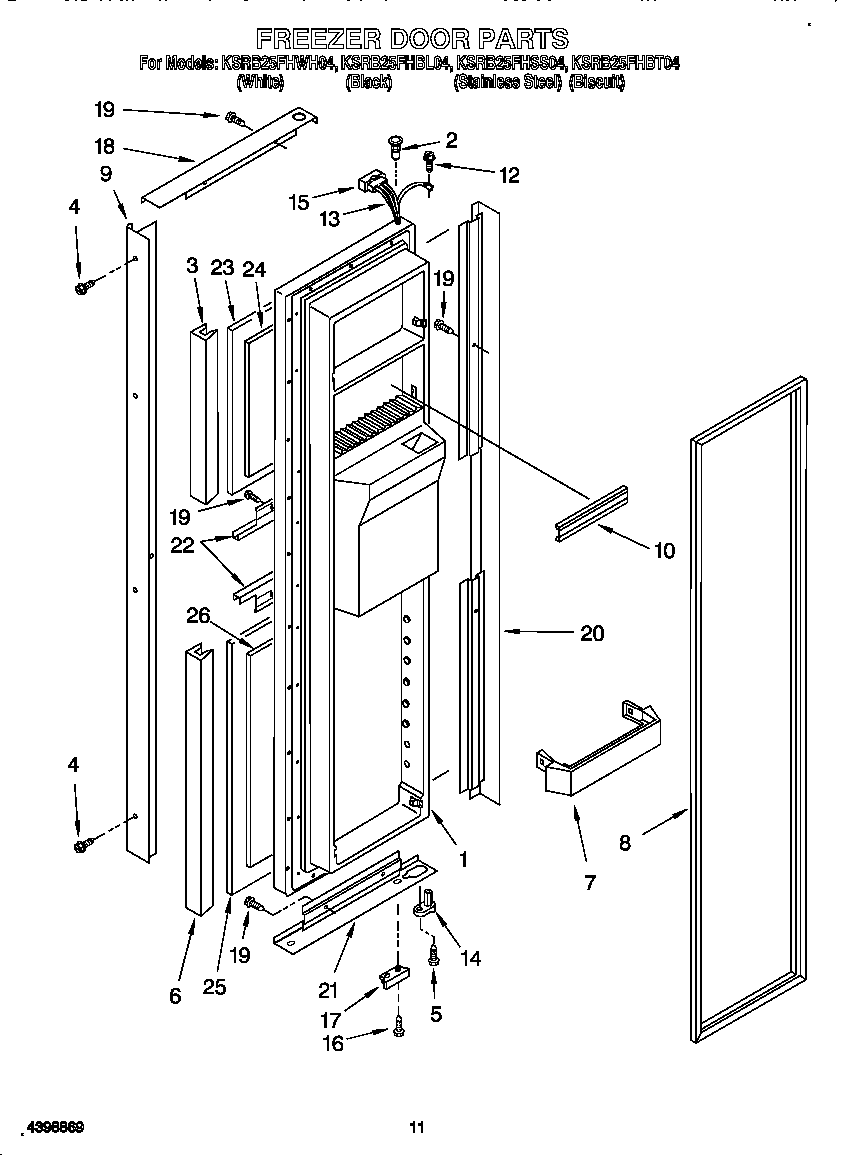 KitchenAid KSRB25FHSS04 freezer door diagram
