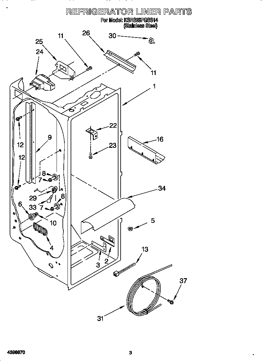 KitchenAid KSRS25FGSS14 refrigerator liner diagram