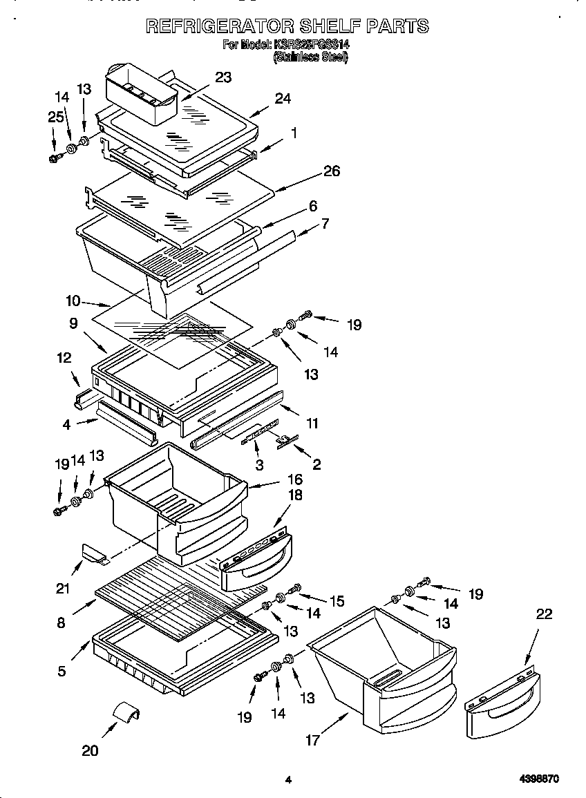 KitchenAid KSRS25FGSS14 refrigerator shelf diagram