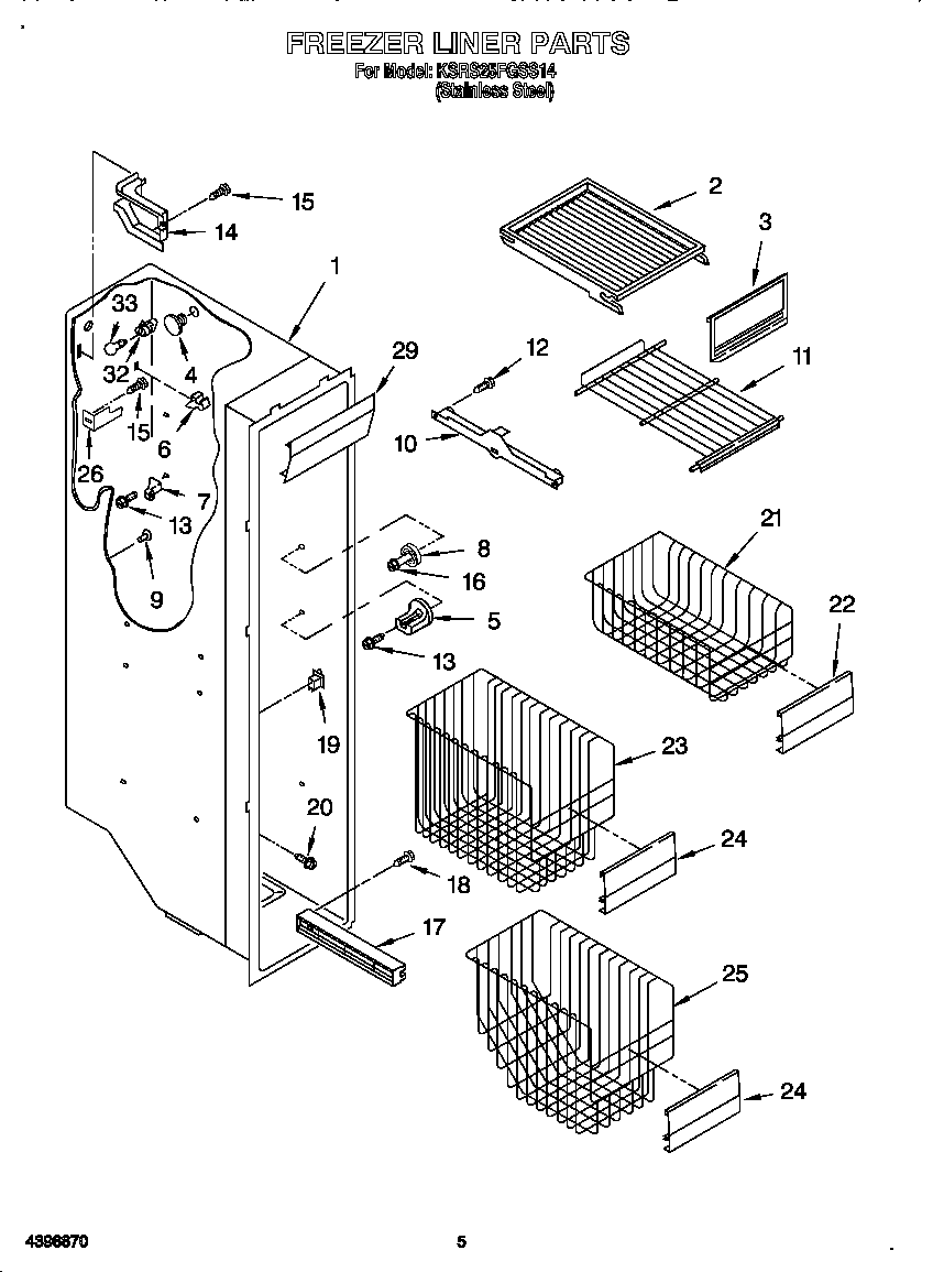 KitchenAid KSRS25FGSS14 freezer liner diagram