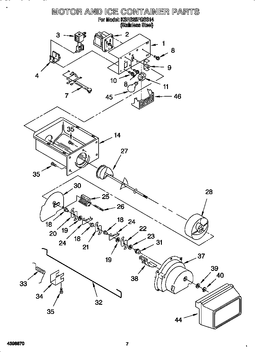 KitchenAid KSRS25FGSS14 motor and ice container diagram