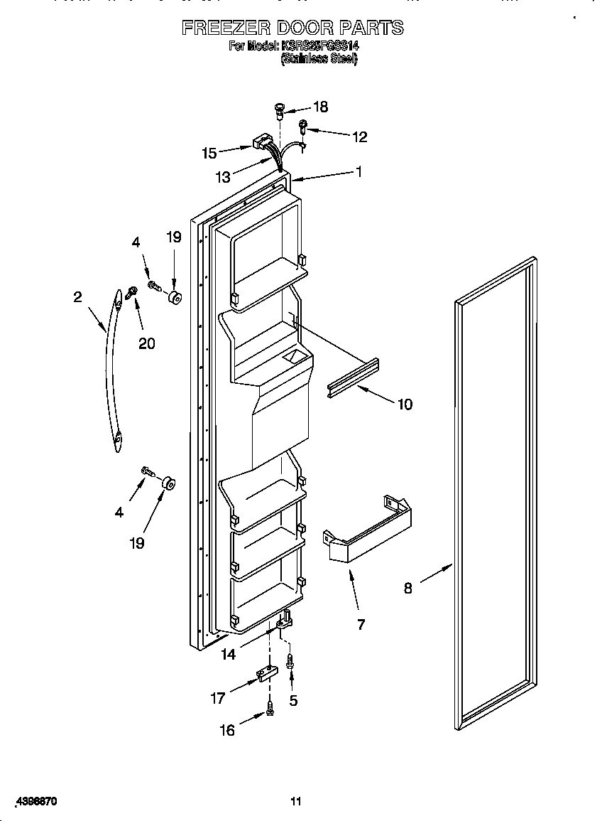 KitchenAid KSRS25FGSS14 freezer door diagram