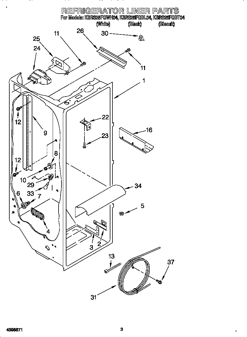 KitchenAid KSRS25FGBL04 refrigerator liner diagram