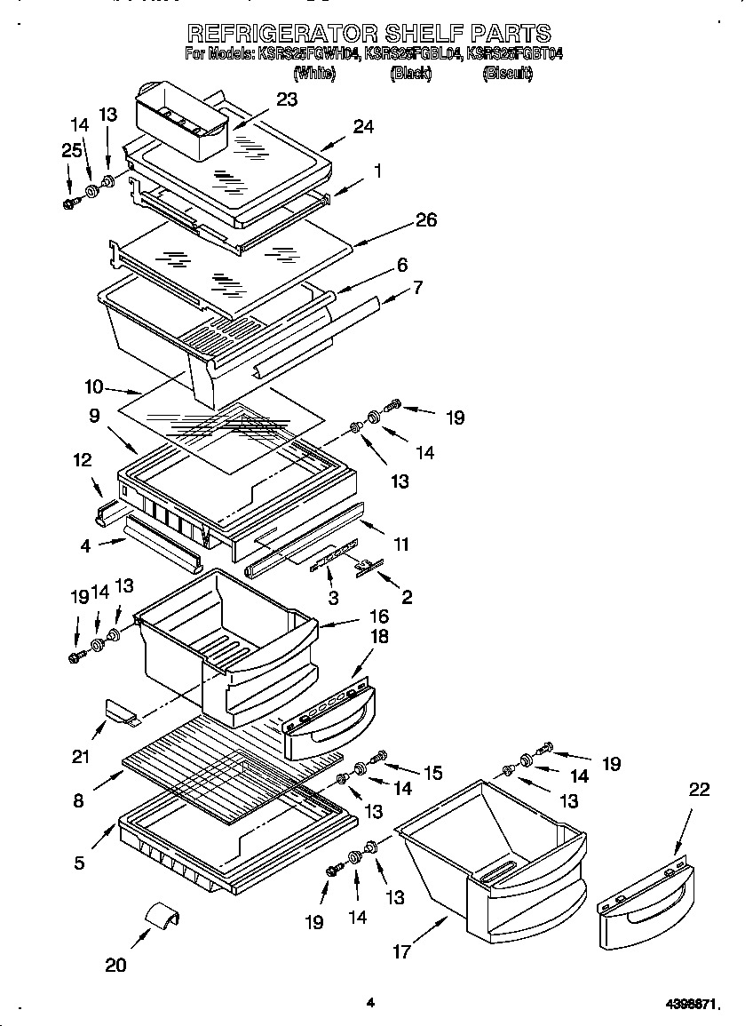 KitchenAid KSRS25FGBL04 refrigerator shelf diagram