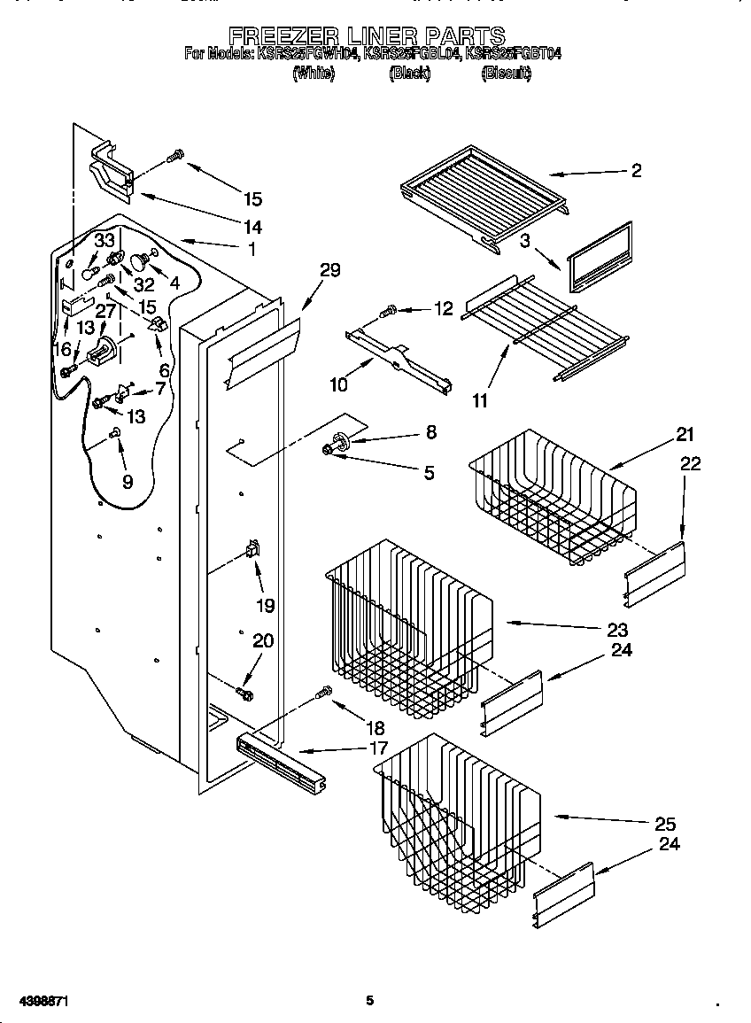 KitchenAid KSRS25FGBL04 freezer liner diagram