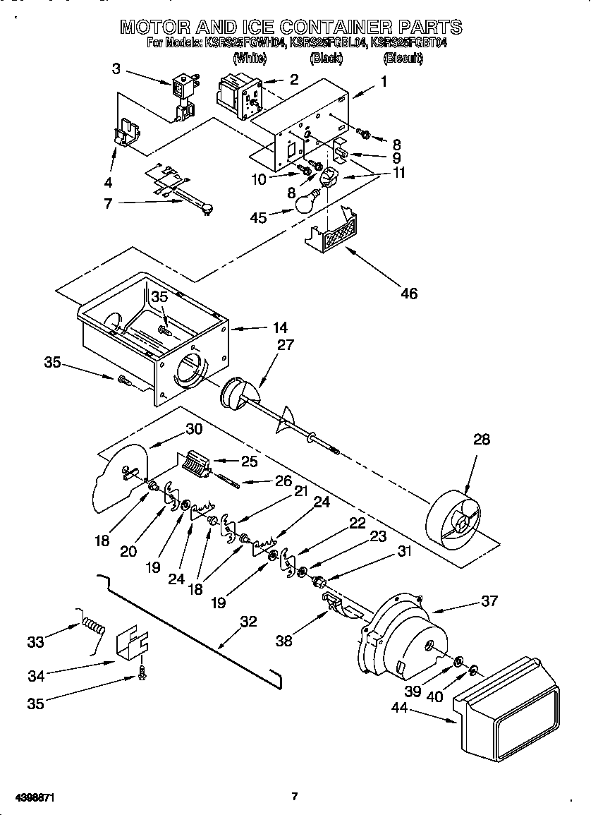 KitchenAid KSRS25FGBL04 motor and ice container diagram