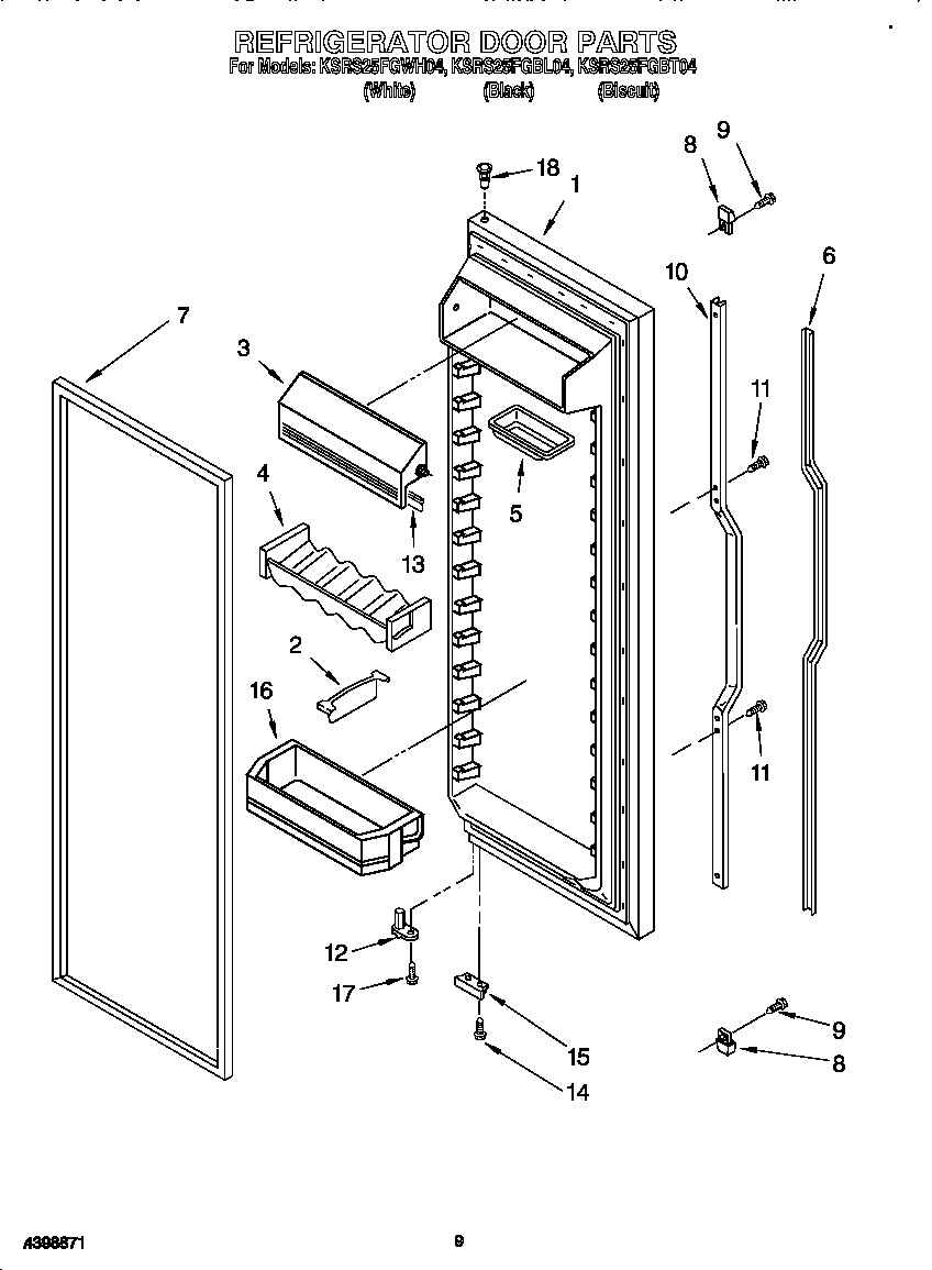 KitchenAid KSRS25FGBL04 refrigerator door diagram