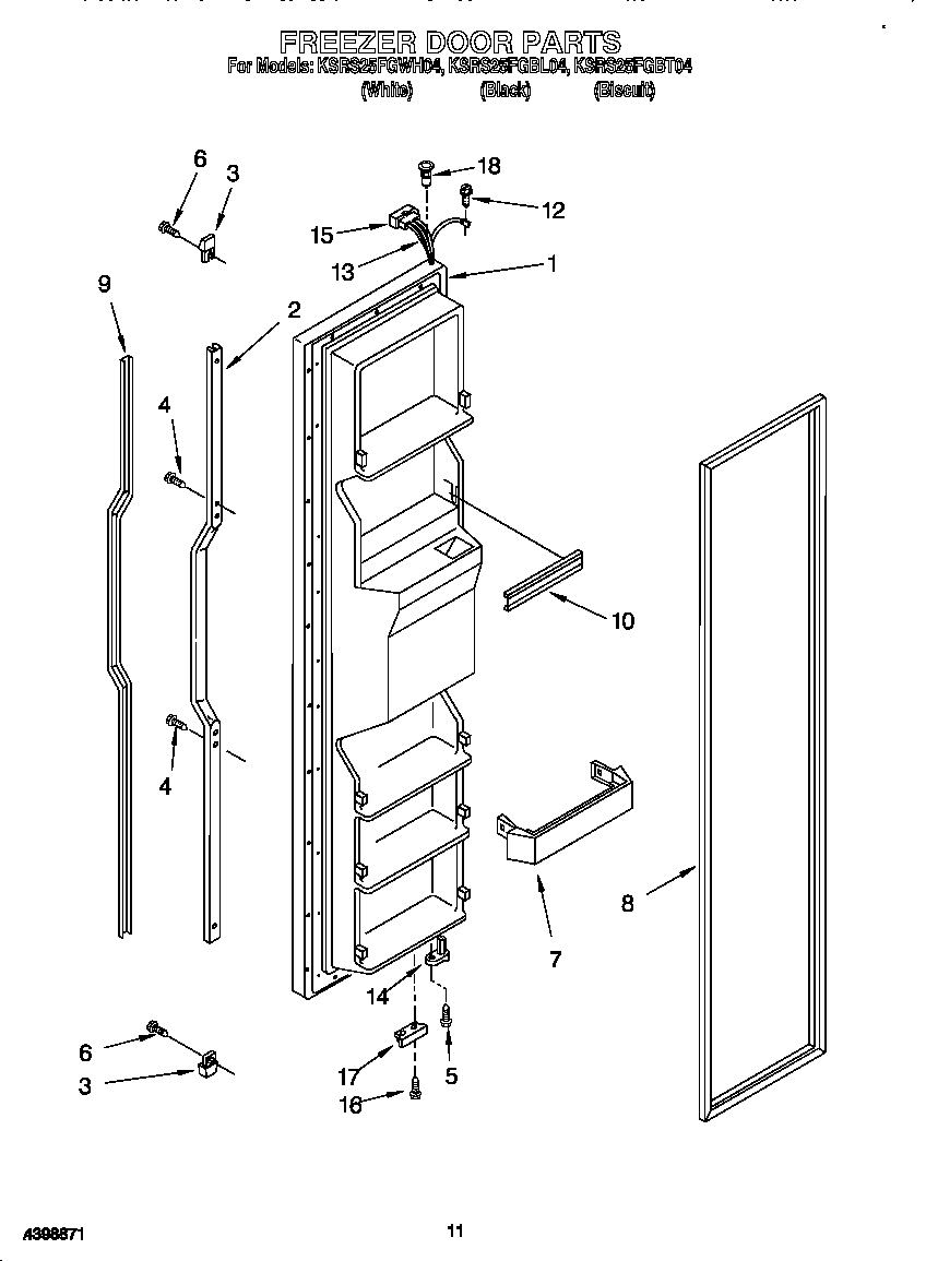 KitchenAid KSRS25FGBL04 freezer door diagram