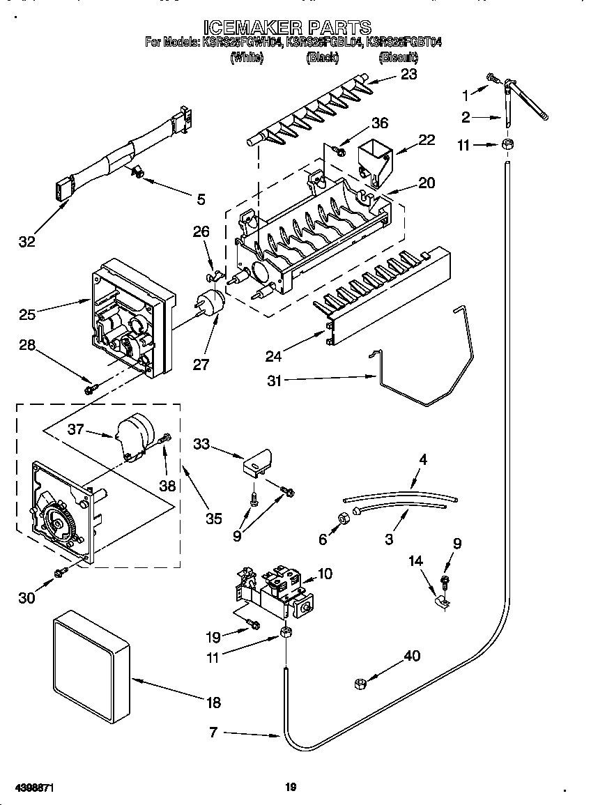 KitchenAid KSRS25FGBL04 icemaker diagram