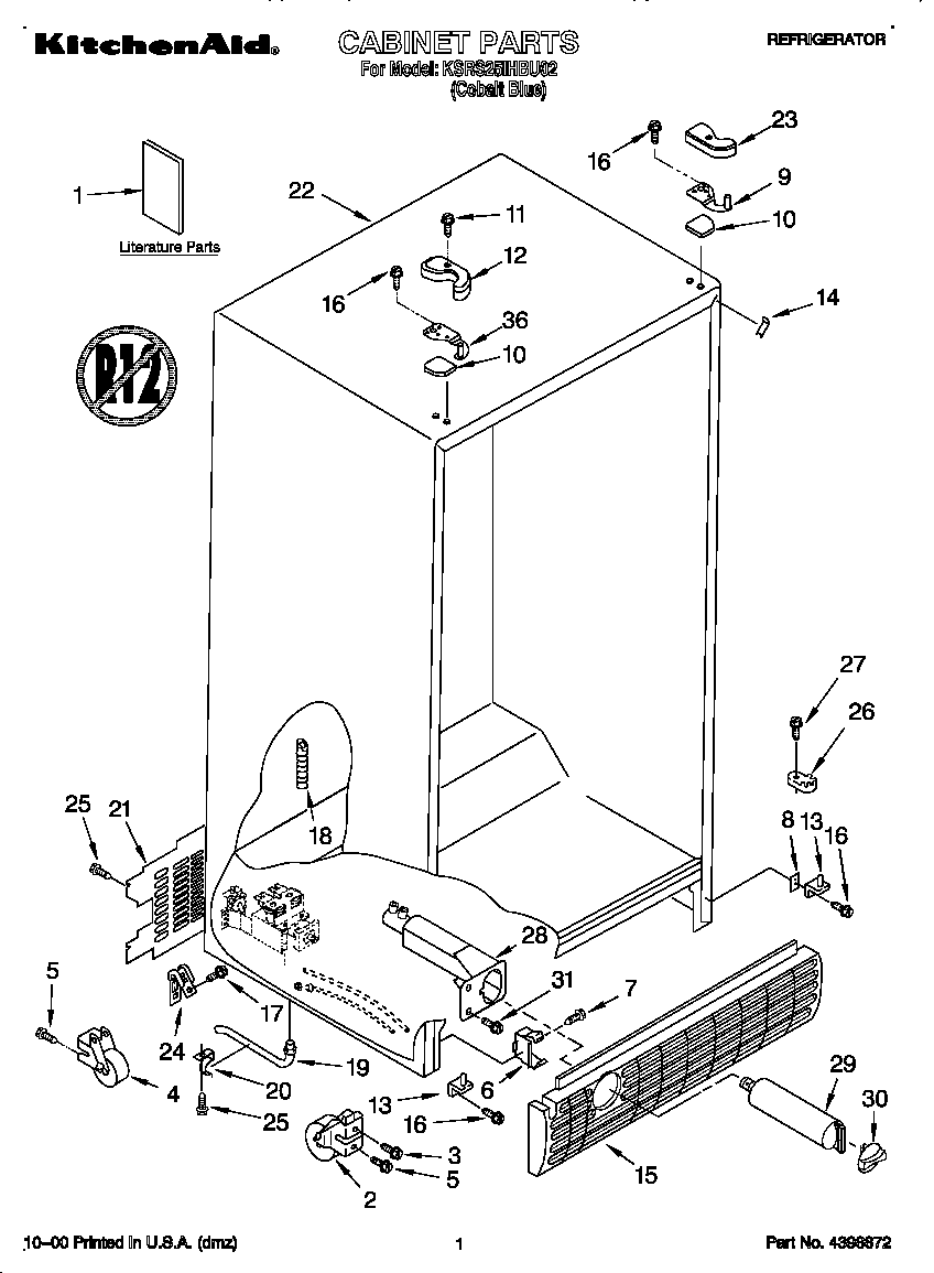 KitchenAid KSRS25IHBU02 cabinet diagram