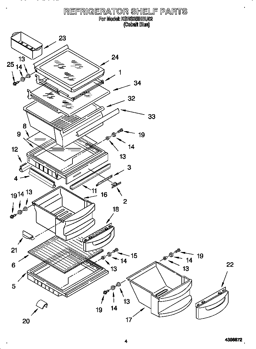 KitchenAid KSRS25IHBU02 refrigerator shelf diagram