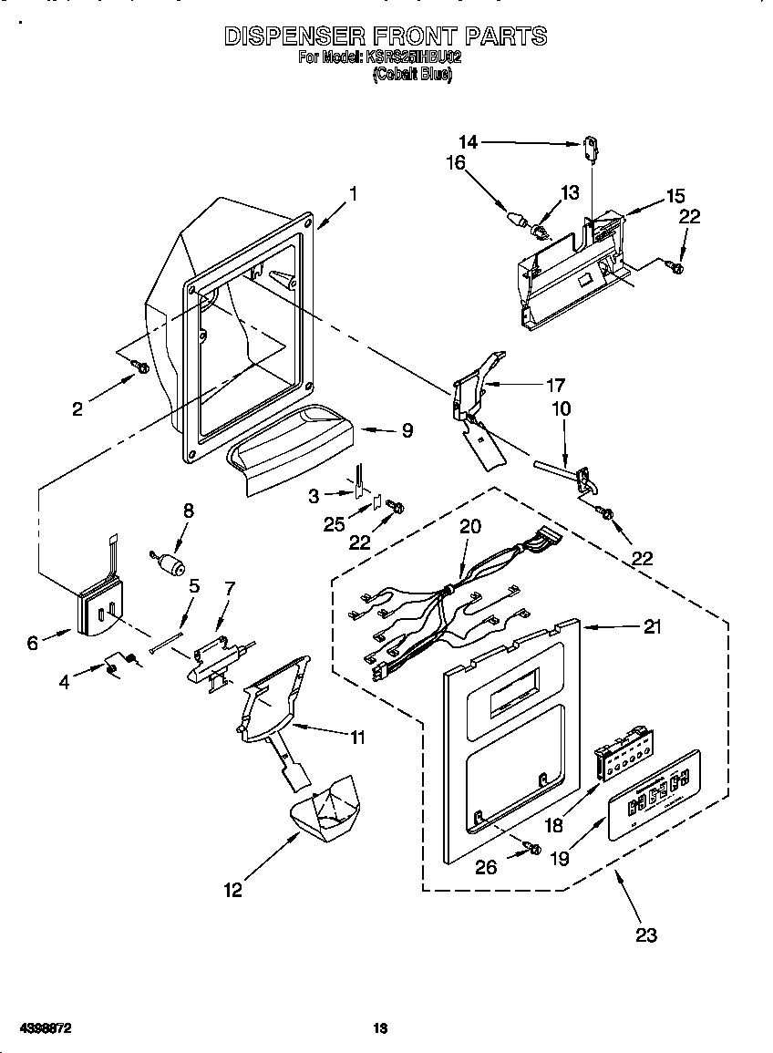 KitchenAid KSRS25IHBU02 dispenser front diagram