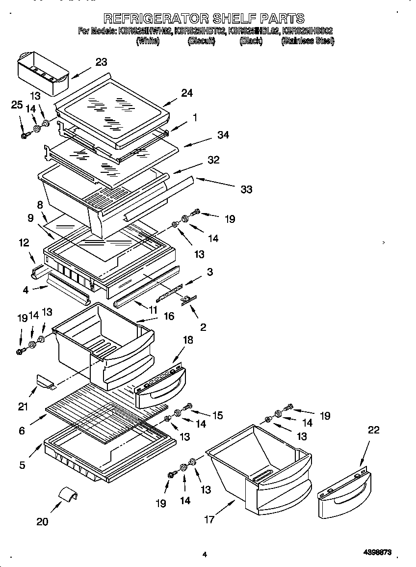 KitchenAid KSRS25IHBT02 refrigerator shelf diagram