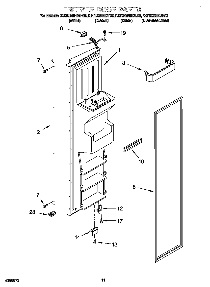KitchenAid KSRS25IHBT02 freezer door diagram
