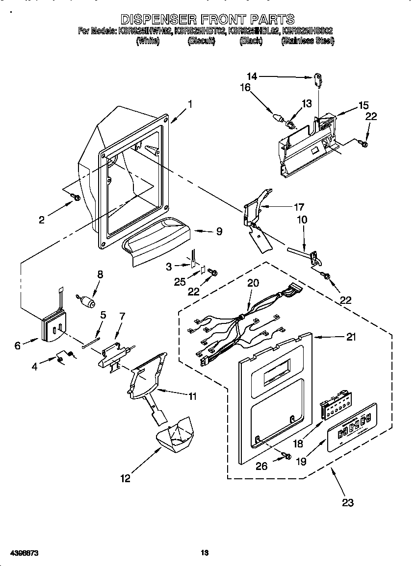 KitchenAid KSRS25IHBT02 dispenser front diagram