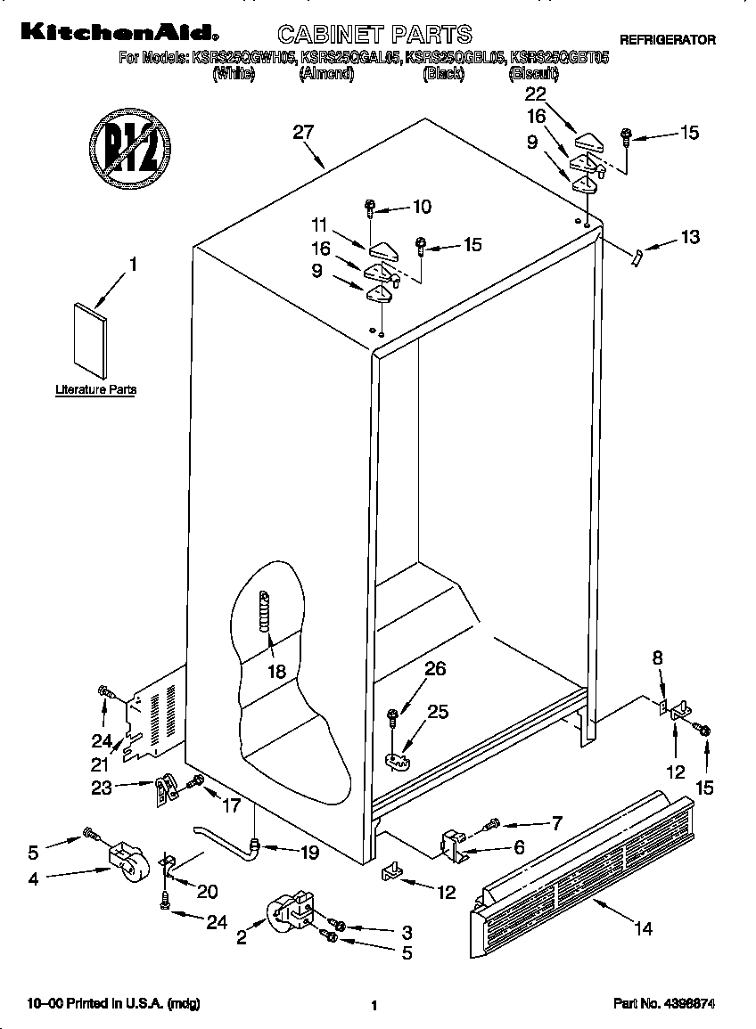 KitchenAid KSRS25QGBT05 cabinet diagram