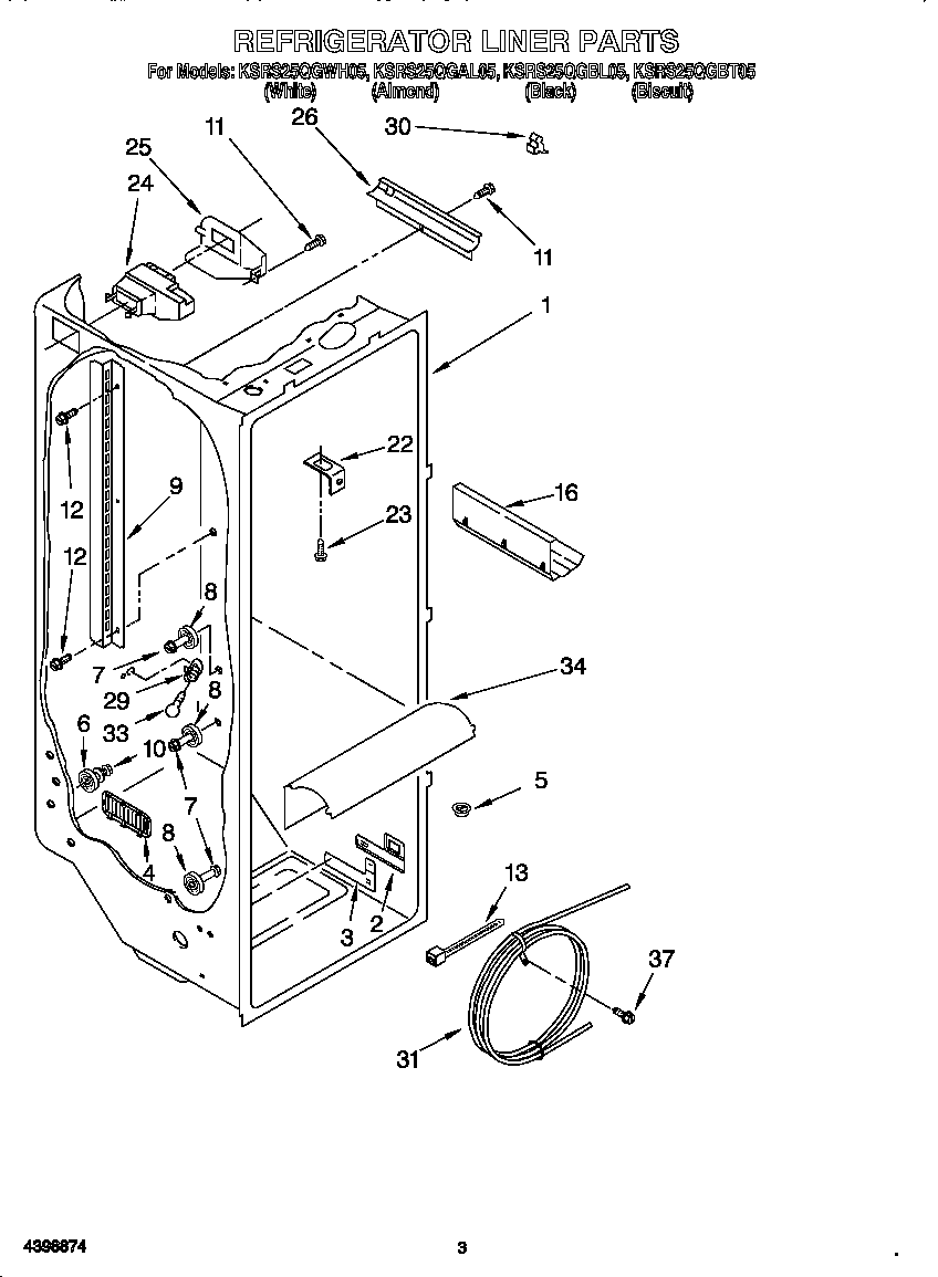 KitchenAid KSRS25QGBT05 refrigerator liner diagram