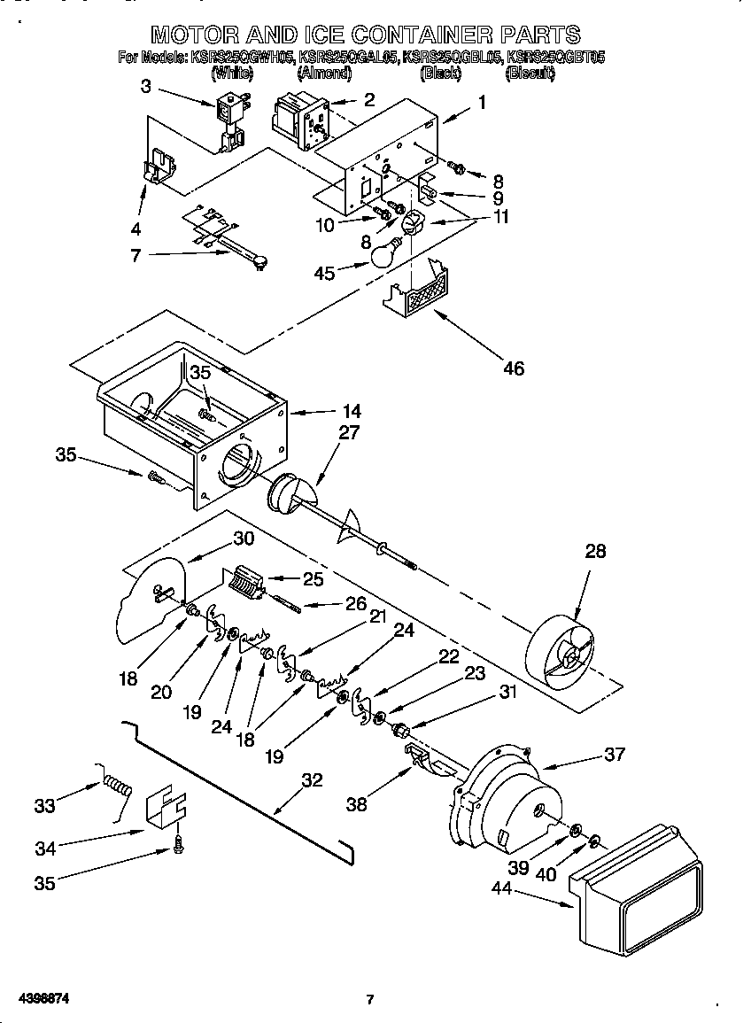 KitchenAid KSRS25QGBT05 motor and ice container diagram