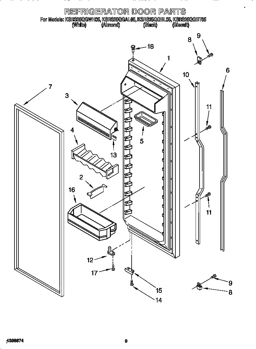 KitchenAid KSRS25QGBT05 refrigerator door diagram