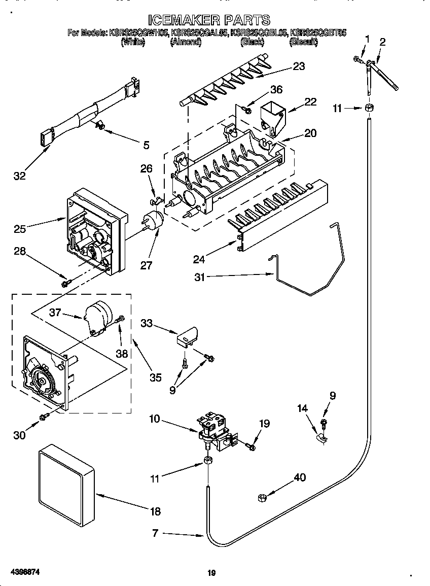 KitchenAid KSRS25QGBT05 icemaker diagram