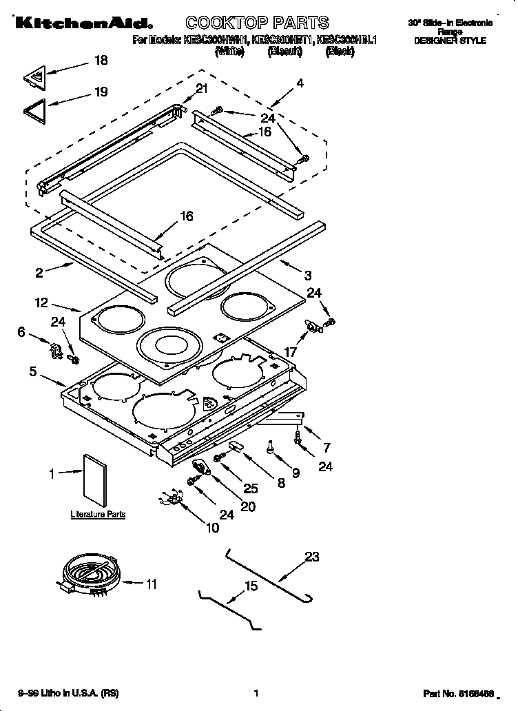KitchenAid KESC300HWH1 cooktop diagram