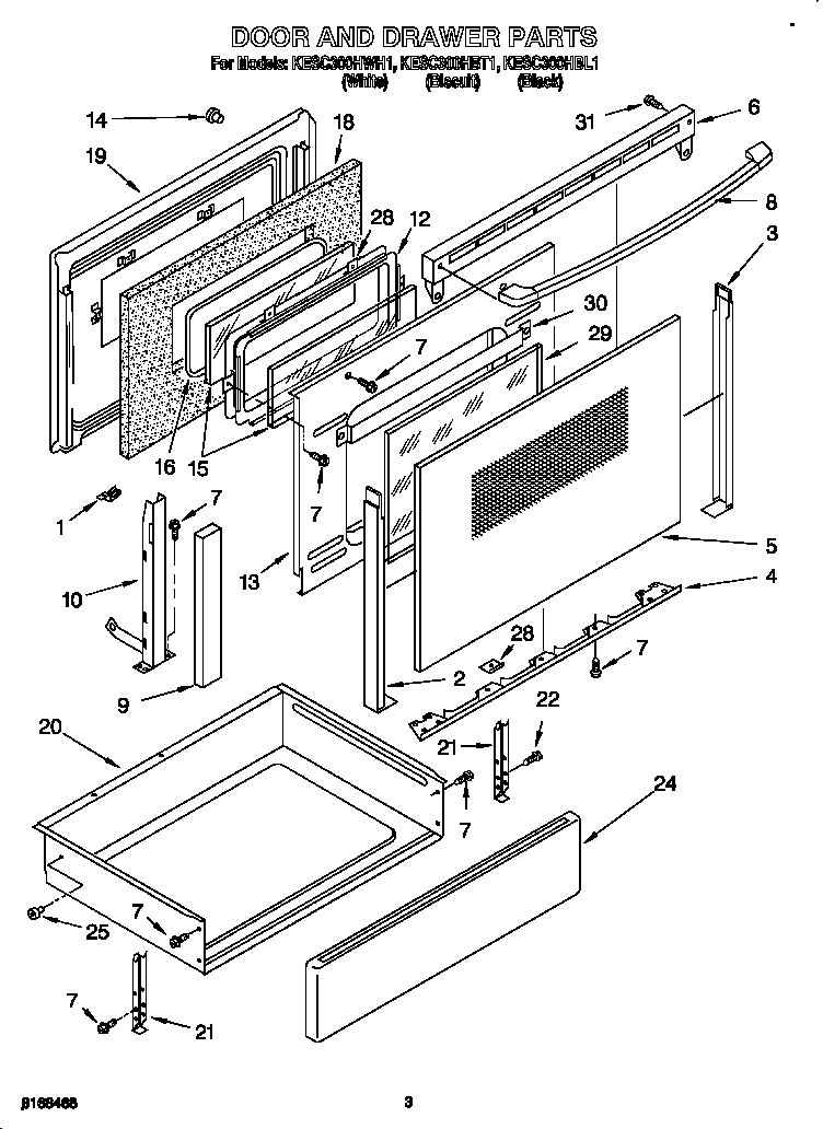 KitchenAid KESC300HWH1 door and drawer diagram
